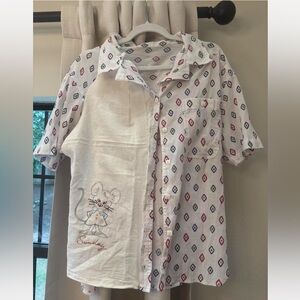 Handmade tea towel one of one custom White vintage embroidered button-up shirt